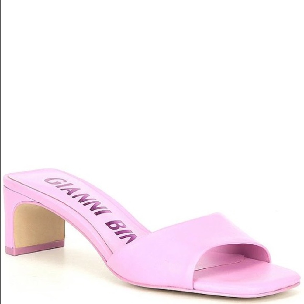 Gianni Bini Stacilie block leather band heel square toe mule pink